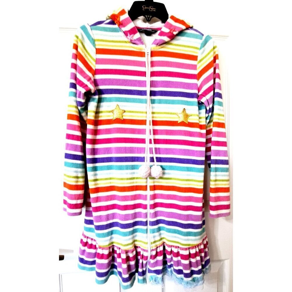 Lands' End Multicolor Striped Girl's L Hoodie Zip Front Robe Cover-Up